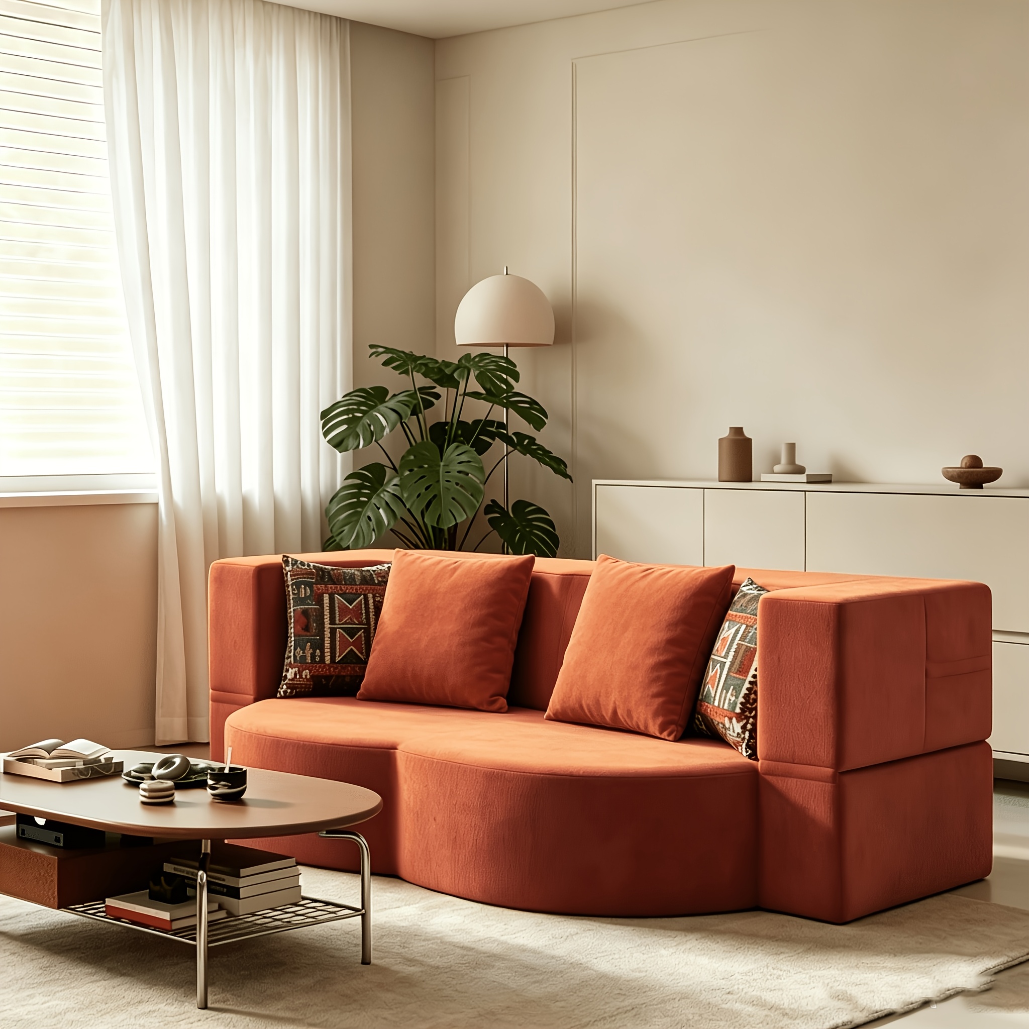TEMU Foldable Multifunctional Sofa Bed, 78'' Full-size Floor Leisure Sofa, With 2 Round Throw Pillows, Corduroy Foam Loveseat Fabric Sofa, Suitable