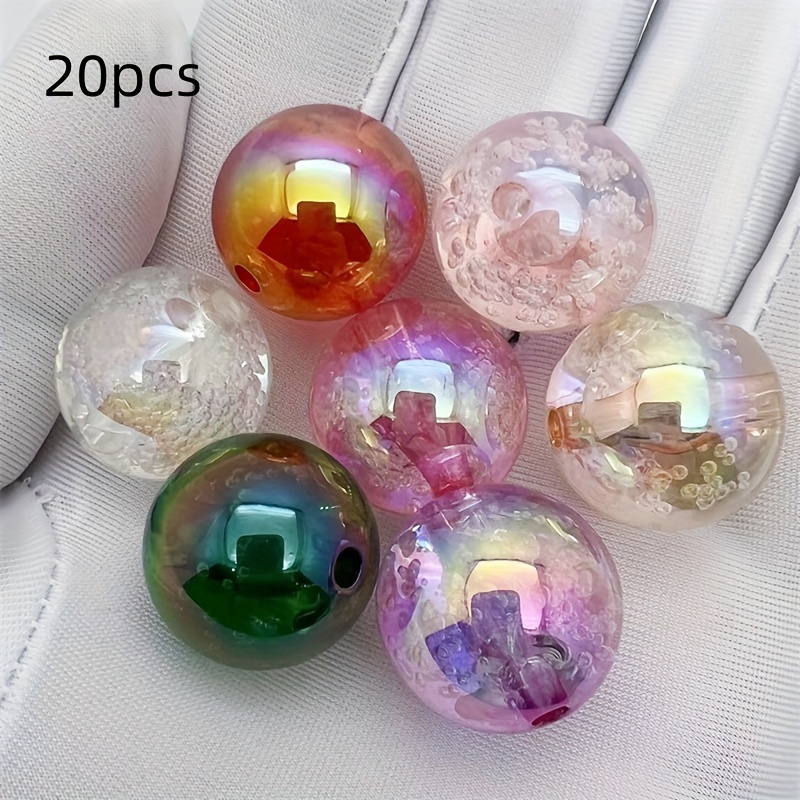 TEMU 20mm Mixed Transparent Inner Small Bubble Straight Hole Bead Diy Handmade Product Mobile Phone Chain Keychain Bead Pen Jewelry Material