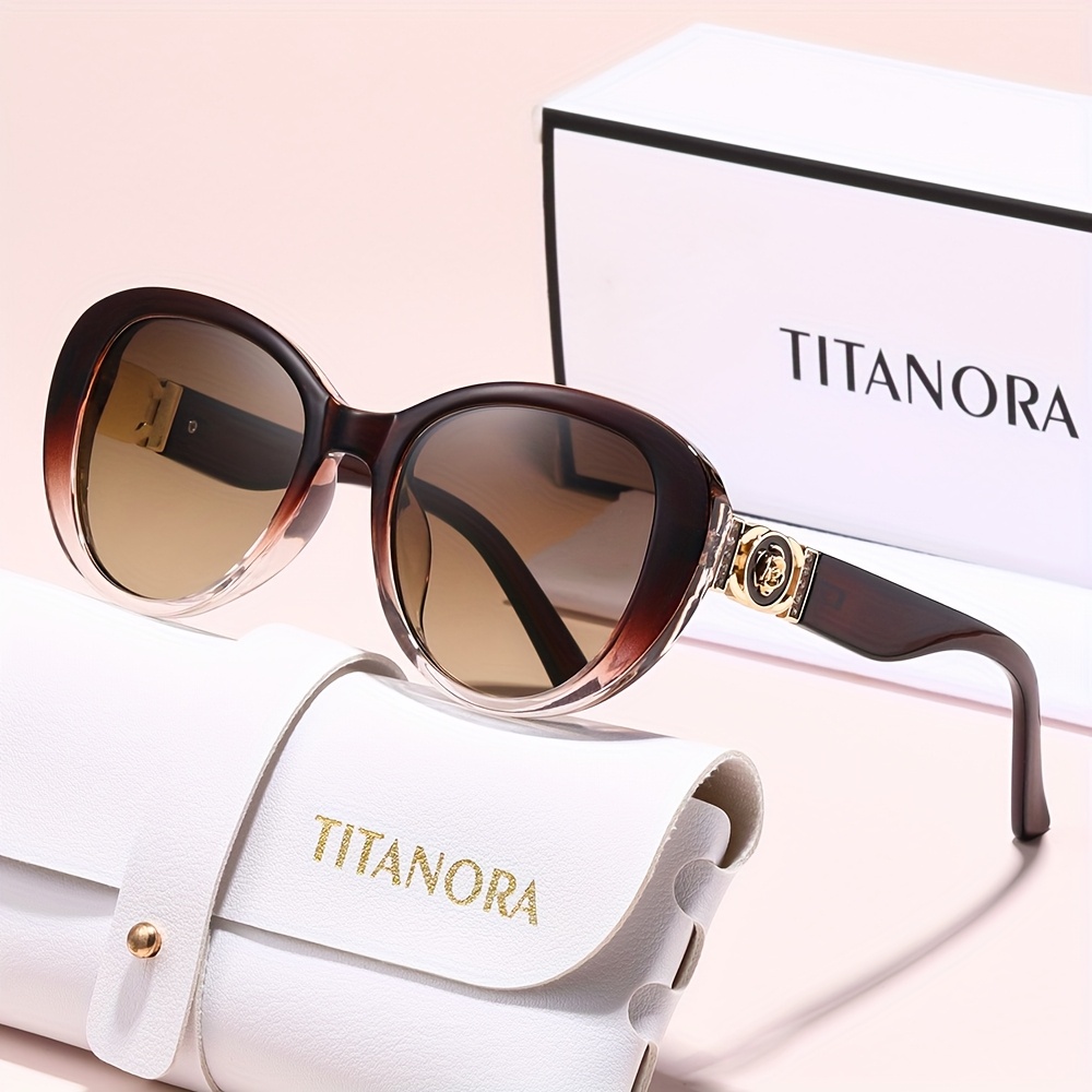 Fashionable Large Gradient Cat Eye Glasses | Durable Pc Frame With Metal Hinges, Includes Cleaning Cloth And Case, Ideal For Driving, Parties, - Titanora