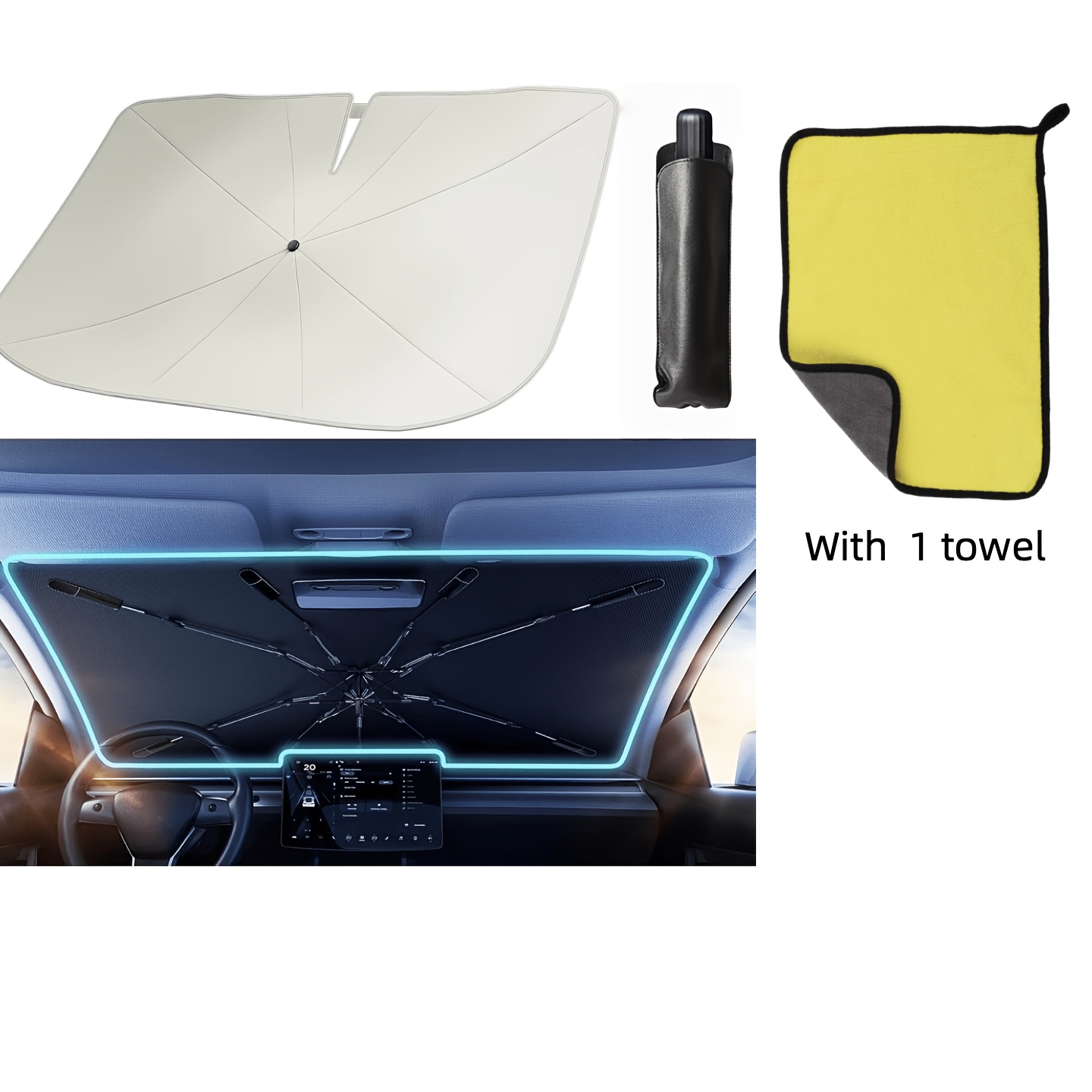 TEMU Car Windshield Sun Shade Umbrella - [nano-ice-] & Heat Damage And Protect Interior Medium (56" L X 31" W), For Cars, Easy Handling Sunshade,