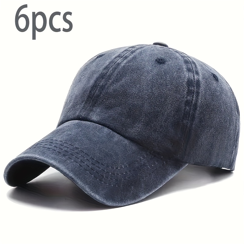 TEMU 6pcs Solid Color Washed Vintage Baseball Caps - Trucker Hats For Men And Women, Suitable For Outdoor Fishing And Daily Wear