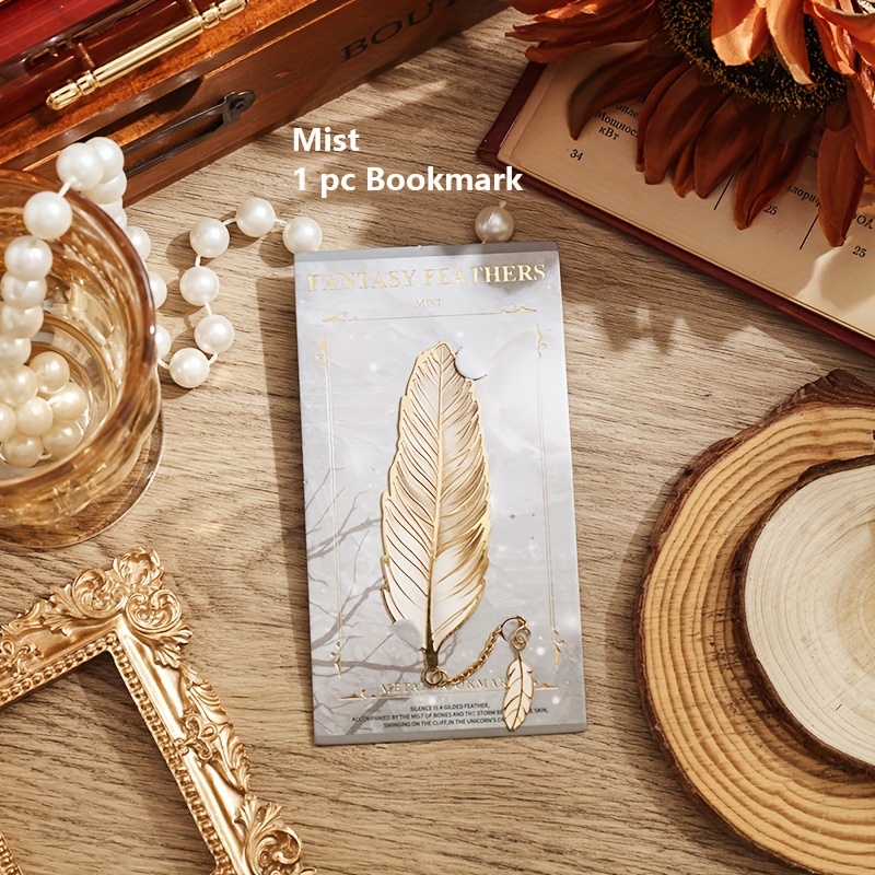 1pc Vintage White Feather Bronzing Metal Bookmark With Metal Chain Pendant Bookmark Stationery Supplies For Birthday Writers Teachers Book Club Book Lovers Readers