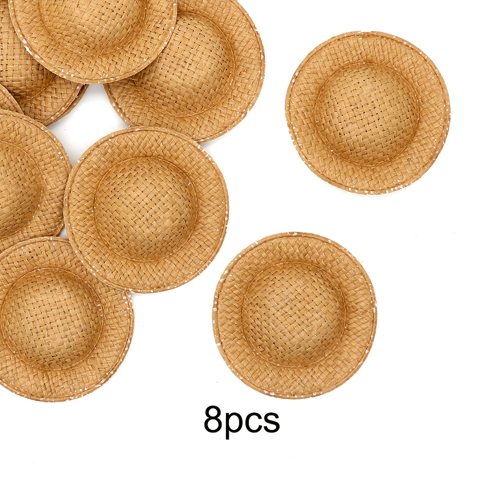 TEMU 8pcs 5CM Chapeaux petits mignons en tissu, chapeaux petits décoratifs tissés en paille, patchs de vêtements pour artisanat, additions de sacs,