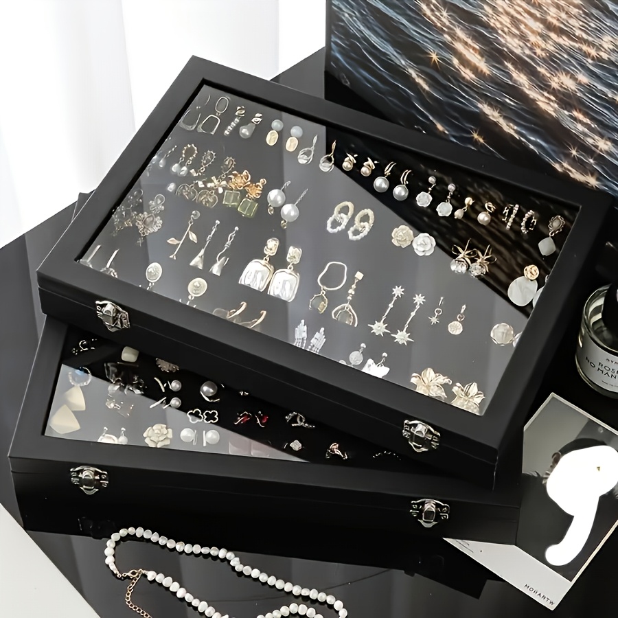 large capacity jewelry organizer box with transparent lid elegant necklace earring storage case soft fabric lined interior secure snap closure durable plastic desktop display for home or retail use jewelry box jewelry boxes Product details 4
