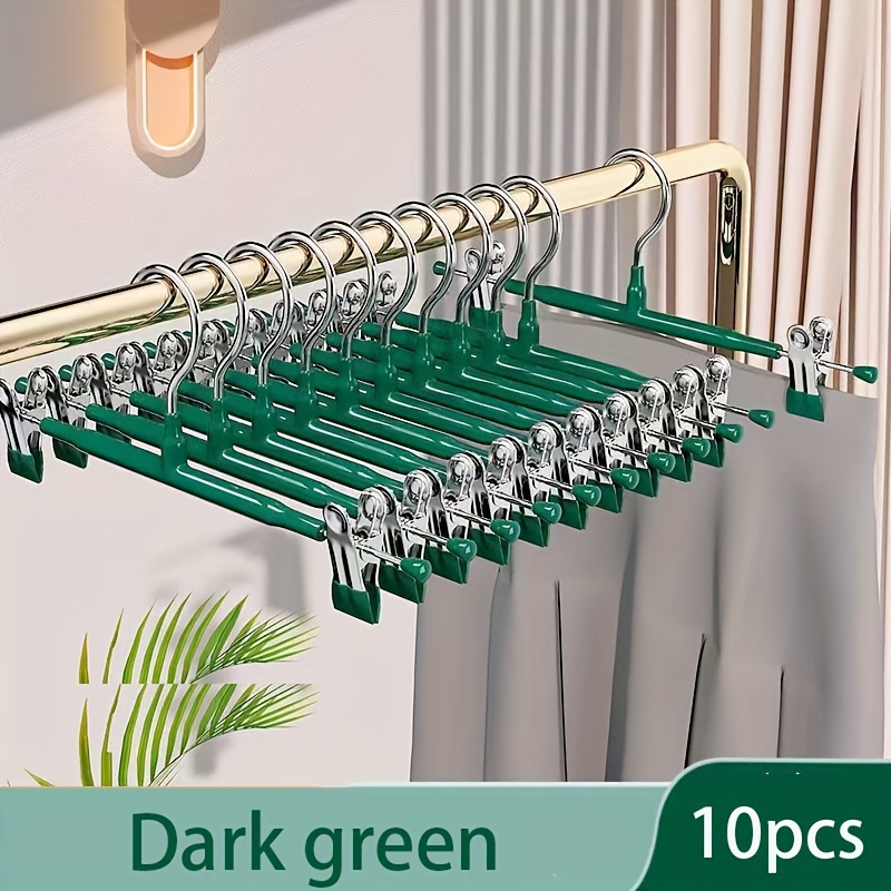 

10pcs/set Adjustable Stainless Steel Non-slip Trouser Hangers, Space-saving Skirt Organizer Clips For Home Use