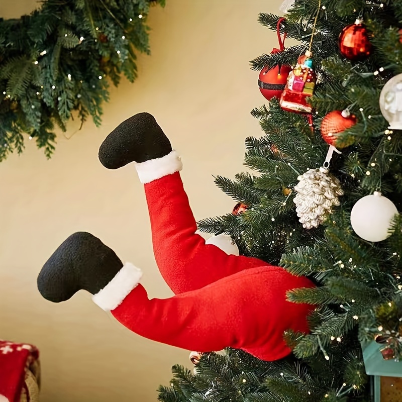 

de jambes d'elfe de Père Noël traditionnel en peluche, ornements de Noël pour arbre de Noël, électricité ni batterie requise