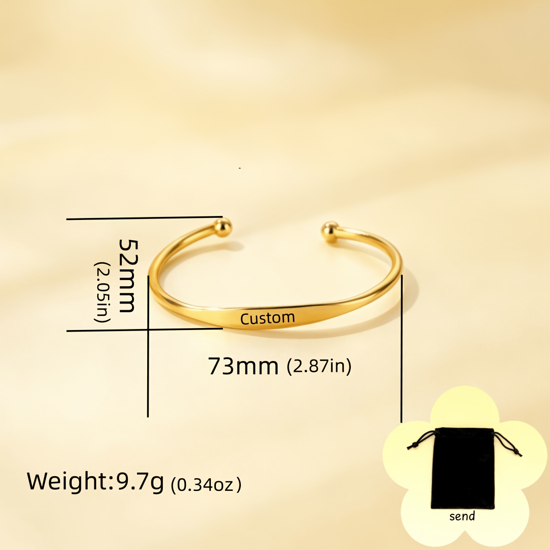 TEMU [customization] 1pc Fashion Personalized Custom Engraved Open Cuff Bracelet, Laser Engraving , Custom Engraved Name Date Special Symbols Text