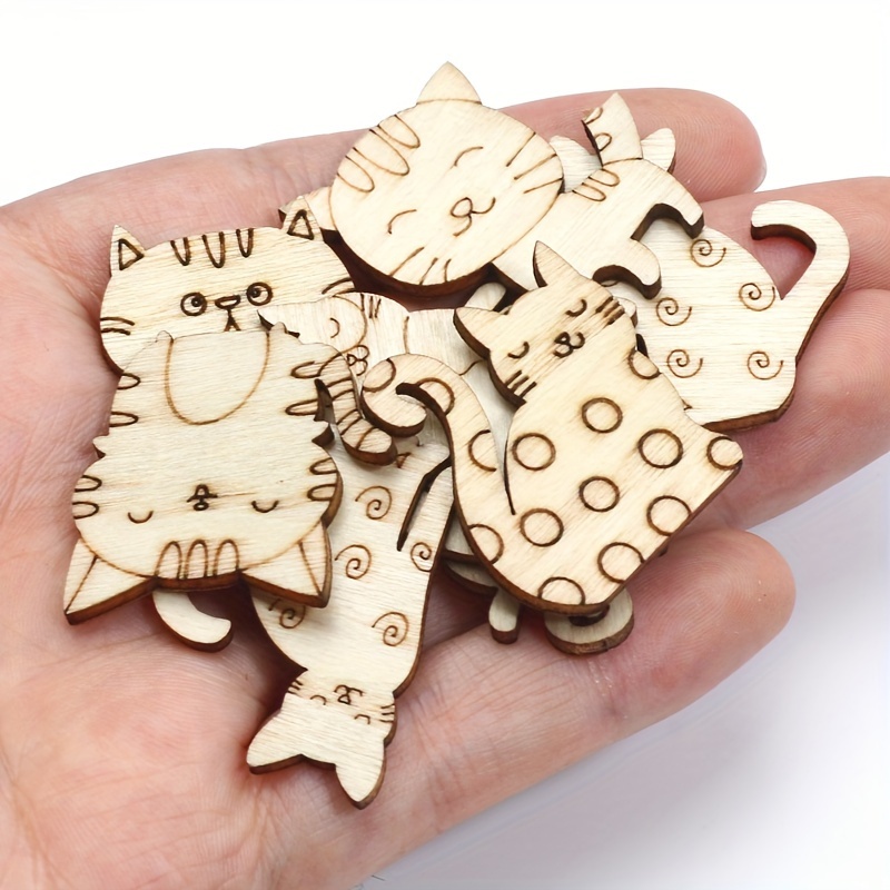 

50pcs Mixed Cat Wooden Decorations - Diy Craft Supplies For Scrapbooking & Home Decor, Perfect For Holiday Parties & Handmade Projects, 16-41mm Decorative Items For Home Cat Decorations For Home