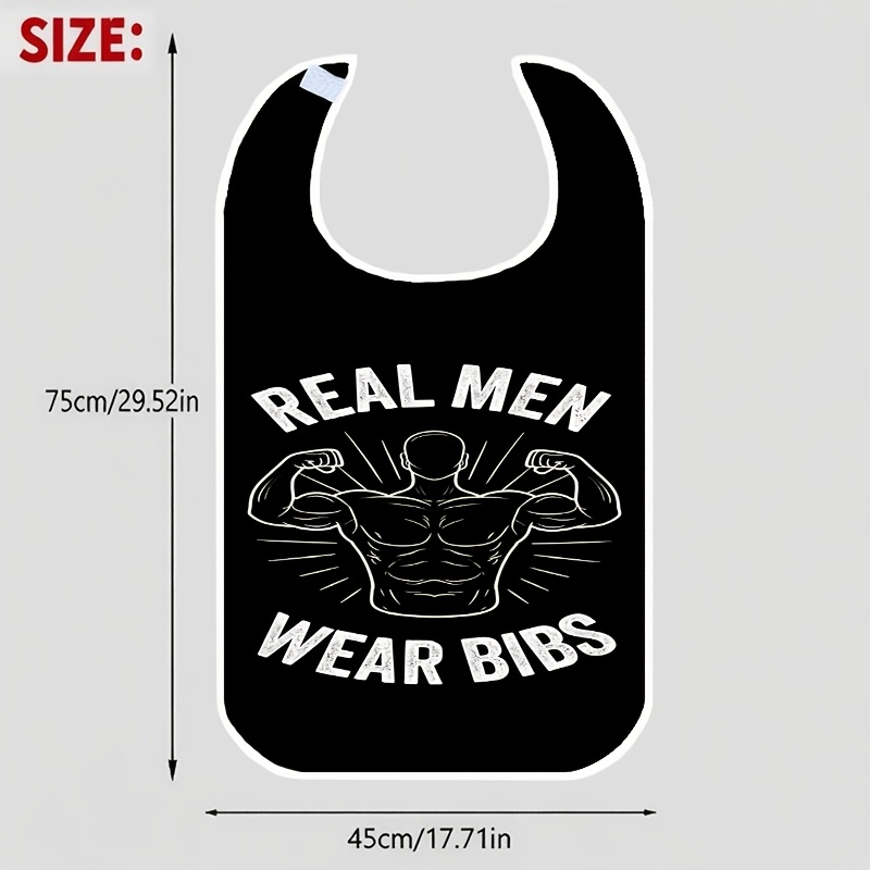 TEMU 1pc Stylish Convenient Bib, Real Men Wear Bibs Black Pattern, Designed For Adult Dining It Effectively Prevents Food And Is Washable And Durable