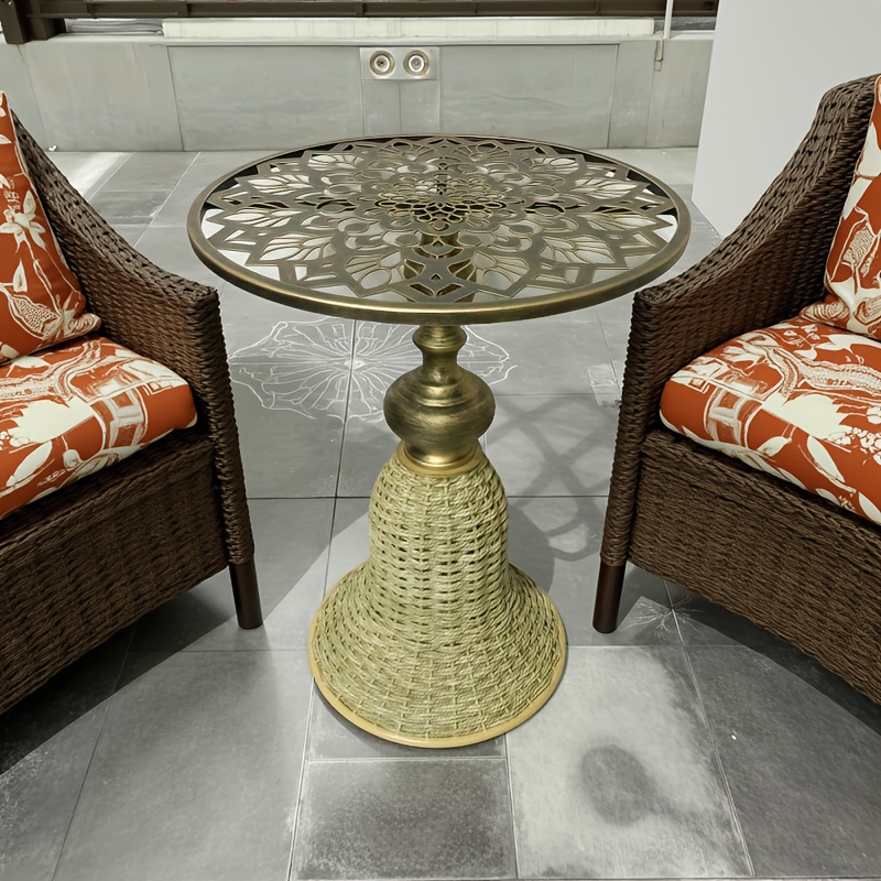handcrafted metal   table with intricate   elegant round side table for living room bedroom balcony or bar decor easy assembly no power needed coffee table decor bedroom accessory art   metal frame 1
