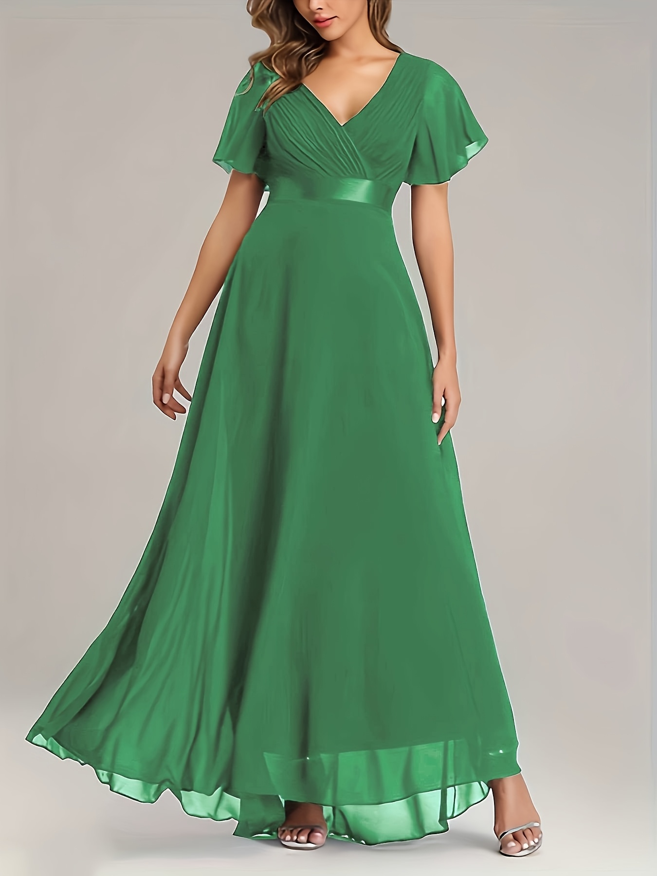elegant plus size dark green midi bridesmaid dress v neck - Temu Greece