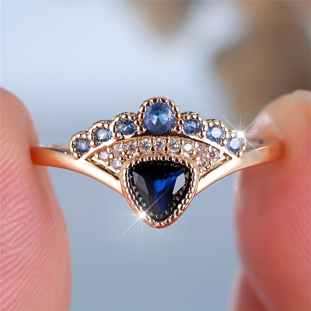 TEMU Angol Women's Classic Fashionable Luxurious Elegant Versatile Exquisite Jewelry Piece Inlaid With Blue Synthetic Synthetic Zirconia, A Suitable