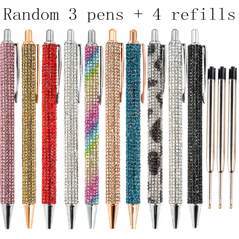 TEMU Random Color Pens 7/10pcs Set Sparkling Diamond Ballpoint Pens Black Ink Press Ballpoint Pens Student Stationery Office Supplies Gift Pen Ladies