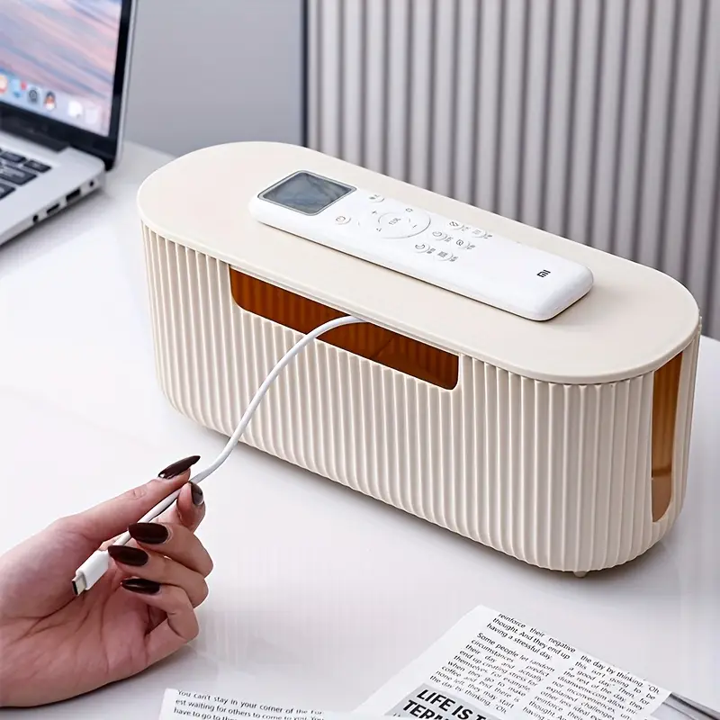 1pc frosted white storage box suitable for power strips protectors adapters tv and computer cables hidden organizer for home office use easy to assemble durable plastic wires organized safe and pet friendly shelf Product details 1