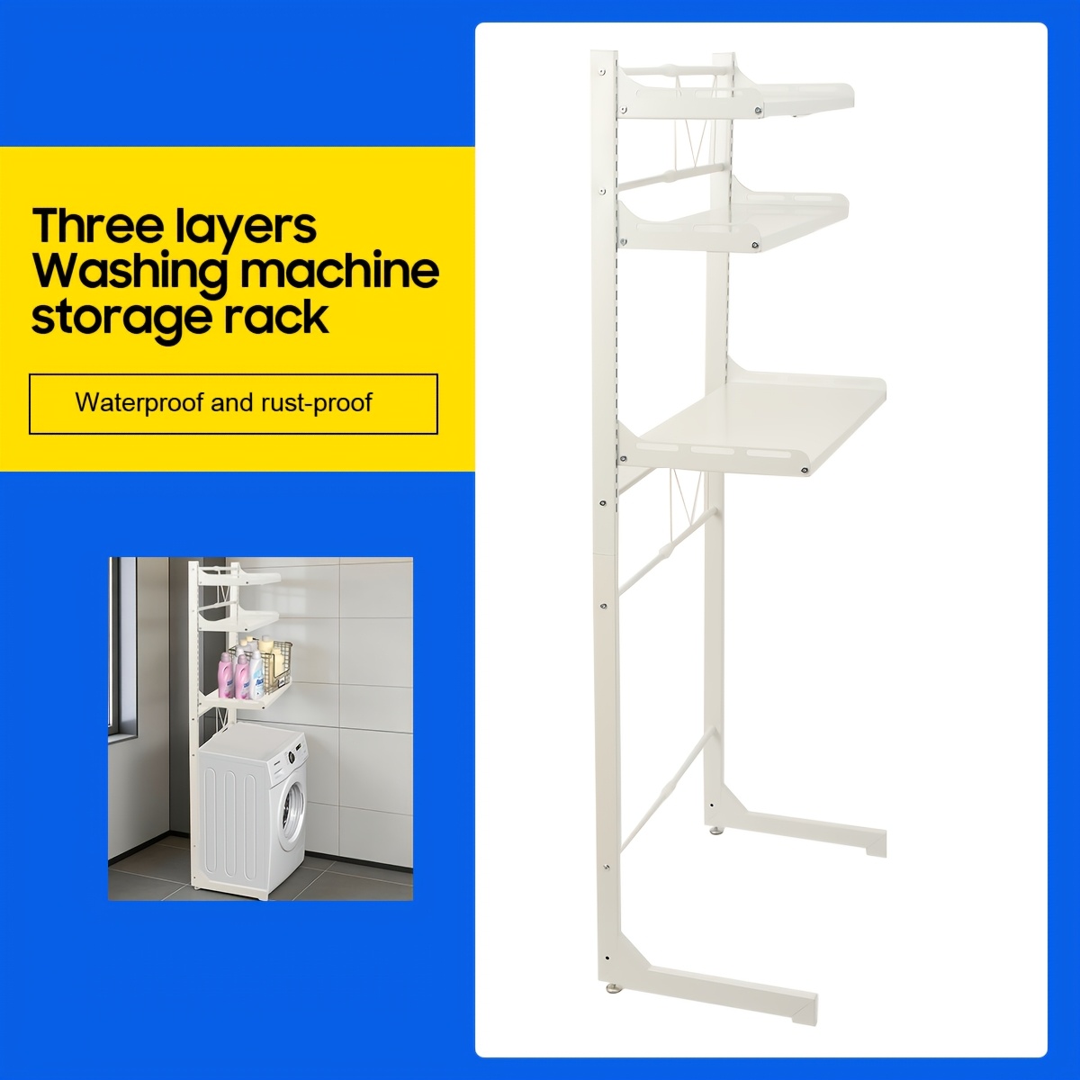 Image of Over Washer And Dryer Shelves, 3 Tiers Laundry Room Storage And Organizer Standing Shelf, Freestanding Clothes Drying Rack, Standing Shelf