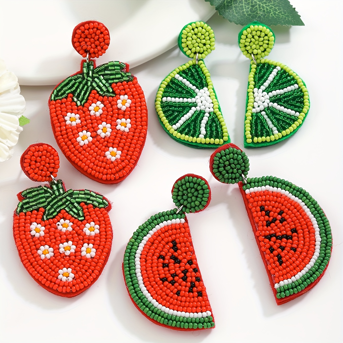 High-End Three-Dimensional Orange Watermelon Beaded Earrings