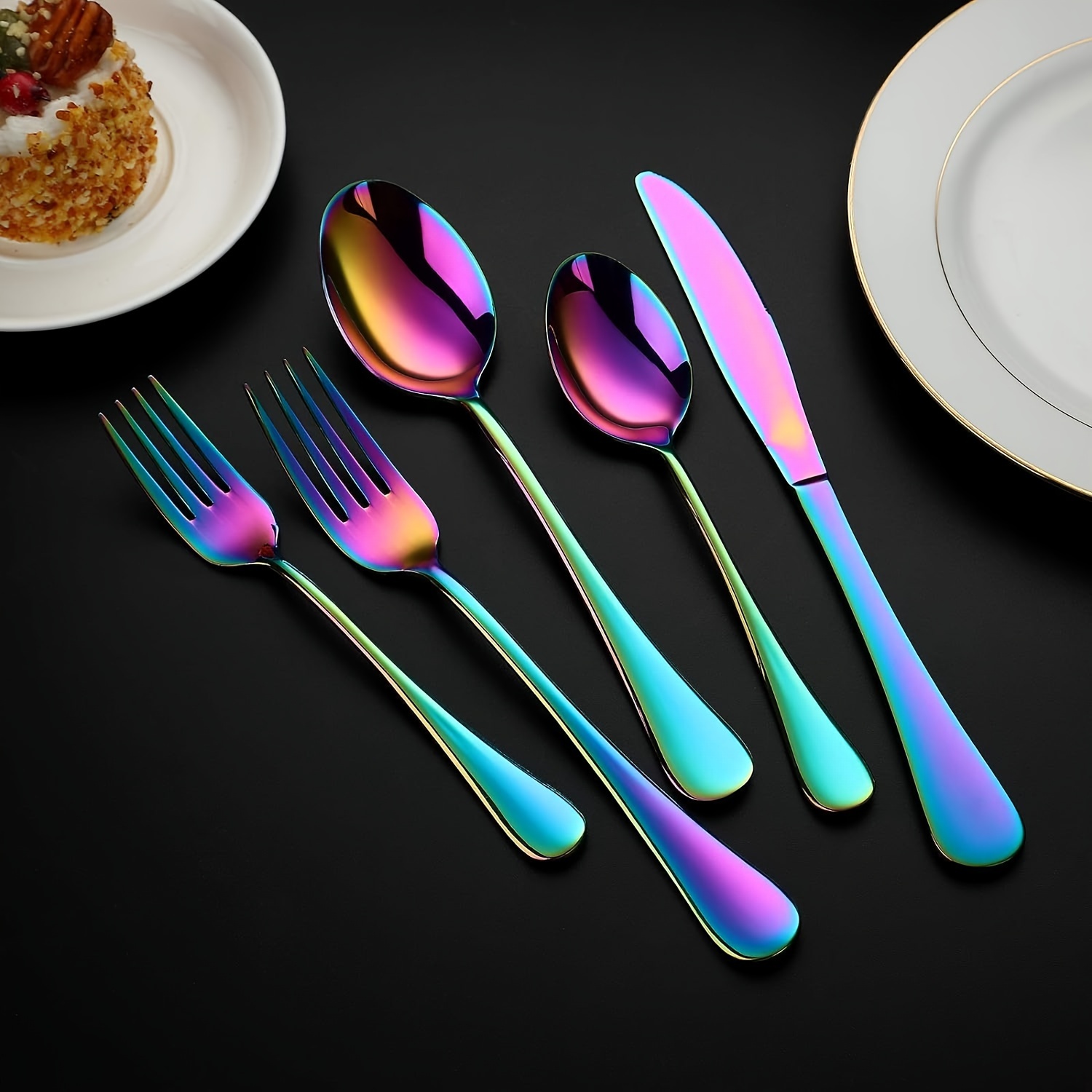 rainbow 60 30pcs stainless steel cutlery set for 12 people   polished flatware set dishwasher safe   dinner knives 12 dinner spoons 12 dinner forks 12 dessert spoons 12 dessert forks 12 ideal for homes restaurants and parties Product details 2