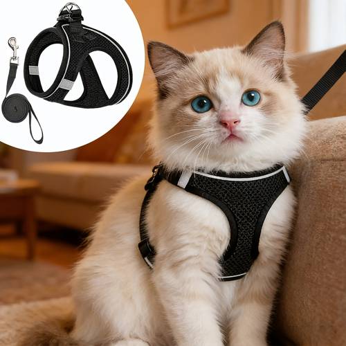 anti escape cat harness and leash set reflective soft mesh vest for safe outdoor with your kitten