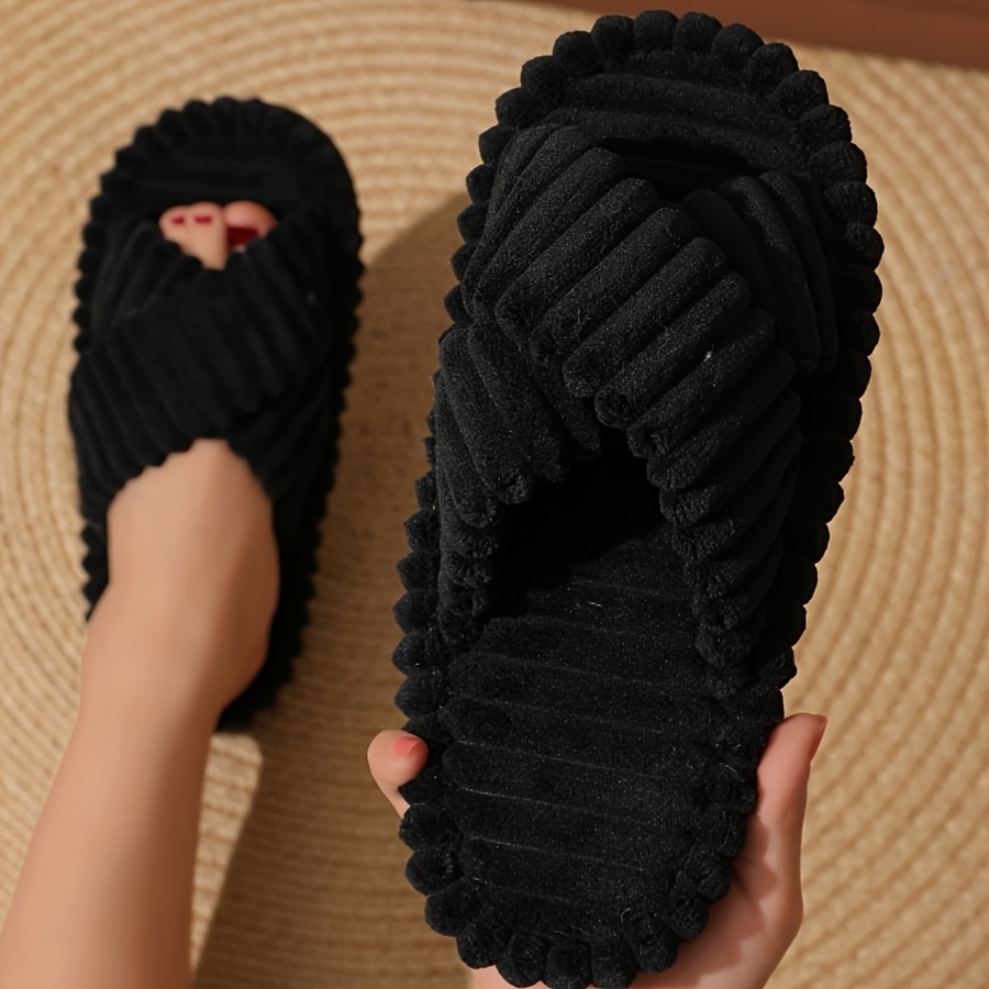 

Simple Solid Color Slippers, Casual Open Toe Plush Shoes, Comfortable Indoor Home Slippers