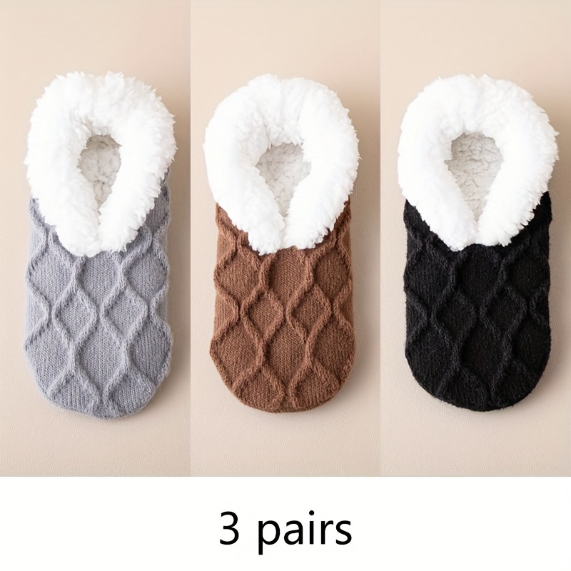Image of 3 Pairs Of Ultra-thick Non-slip Floor Socks, Winter Thermal Socks With Added Fluff, Cute And Insulated For Home Use