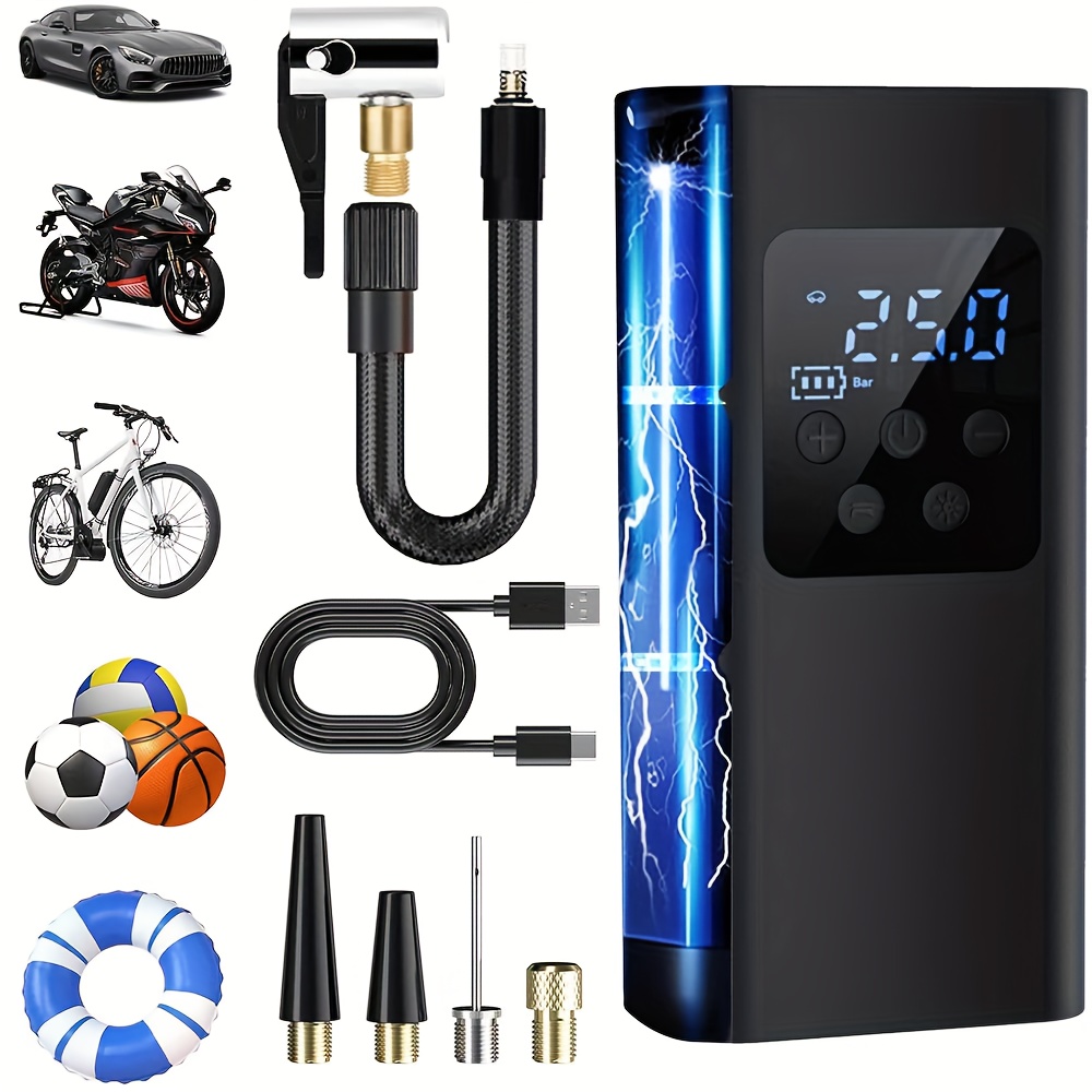 E-shop Neuer Allzweck-Reifenfüller 2026 – 3-Zellen Typ-C wiederaufladbarer tragbarer Kompressor mit LCD-Display, LED-Beleuchtung & SOS-Funktion,