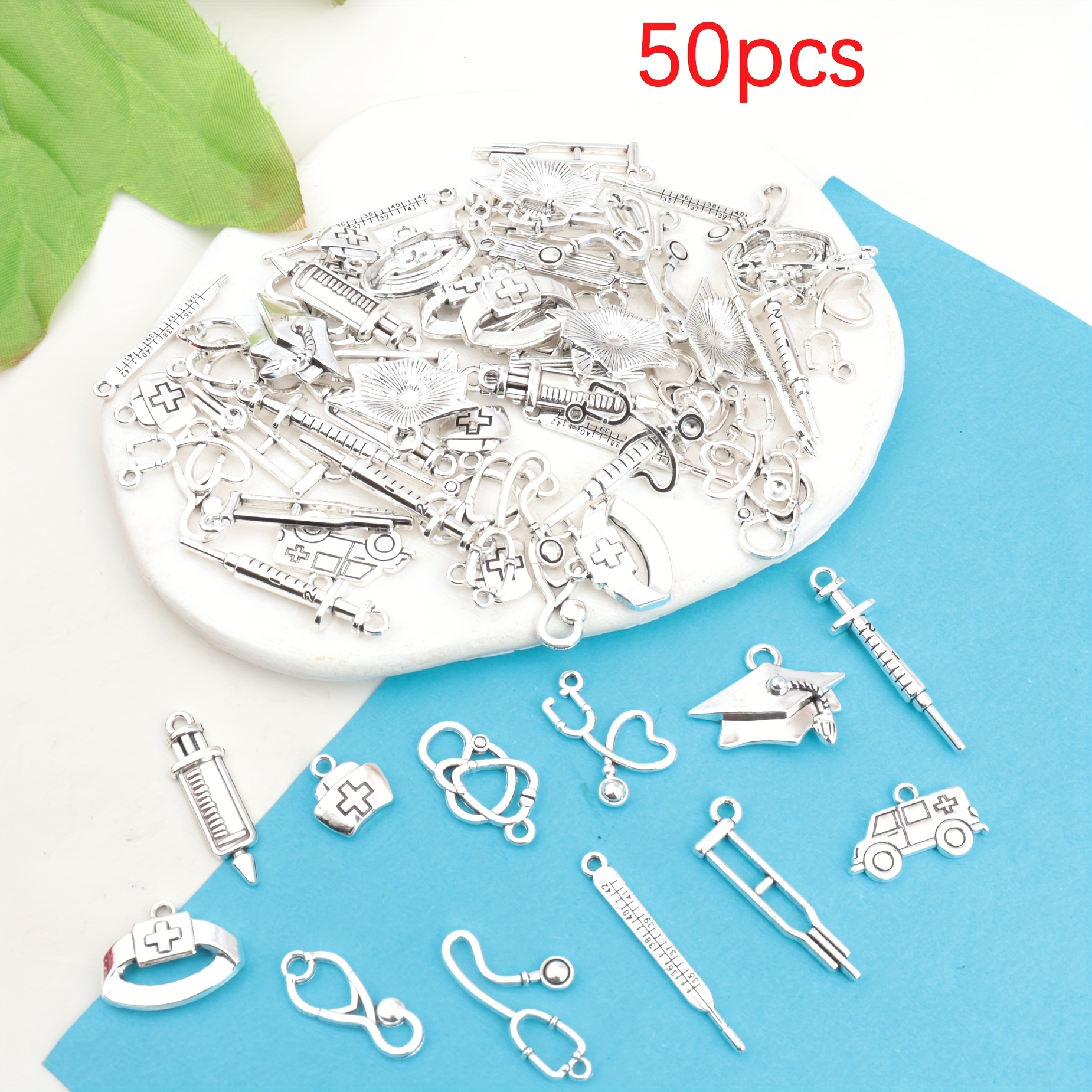 E-shop Stück zufällig gemischtes Arzt Krankenschwester Ambulanz Thema Anhänger Klassische silberne Ornamente Set - Zinklegierung Anhänger, für Schmuck,