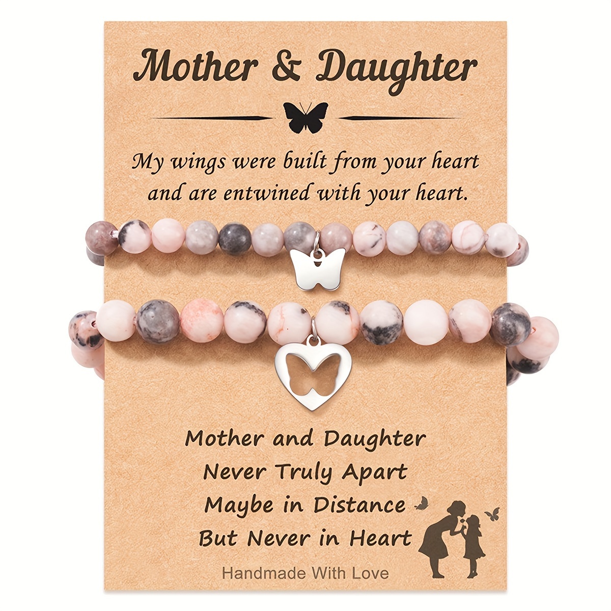 

2pcs Bracelet Set For Day Gifts, To Mother Daughter Bracelets Gifts Bear Butterfly Charm Matching Bracelets Set Perfect Birthday Christmas Gifts For Teen Girls Christmas Jewelry Gift