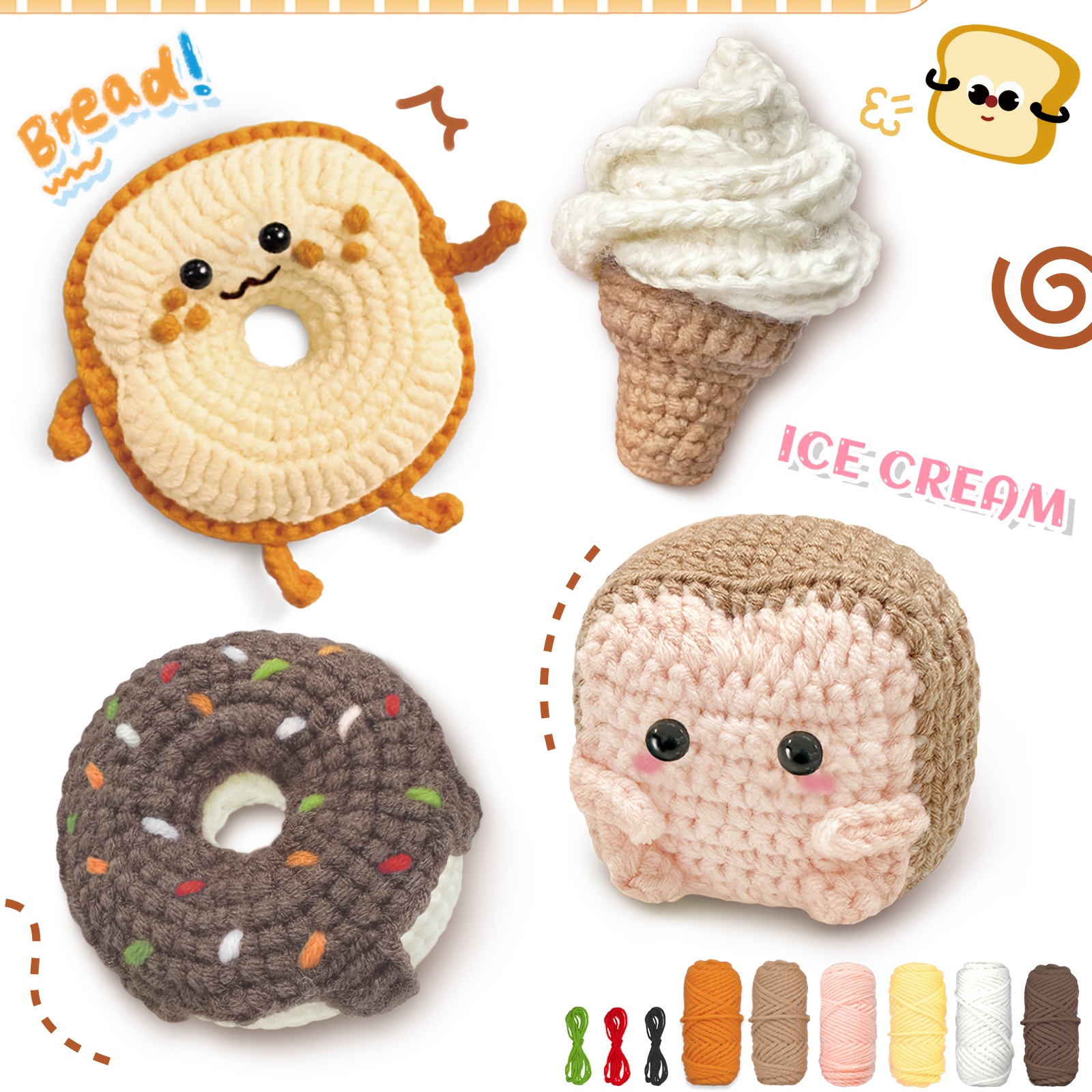 

4pcs Cute Food, Butter , Square Bread, Donuts, Ice Cream, Beginners, Includes Video Tutorial, Cute For Food And Gift- (accessories In Random Color)