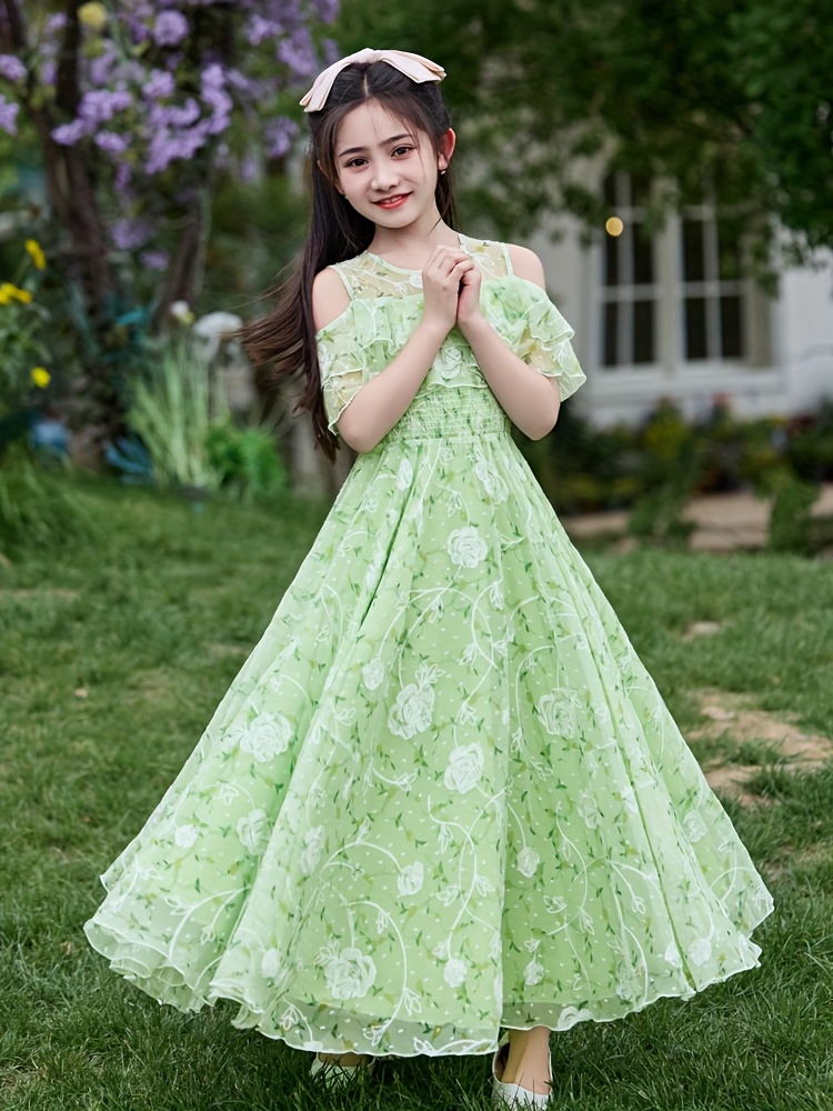 ladies green summer dresses Msjuheg Sundress Floral Dress Green Dress Casual Dresses for Women Summer Dresses for Women 2024 Polyester Spandex Green S, Women's, Size: Small