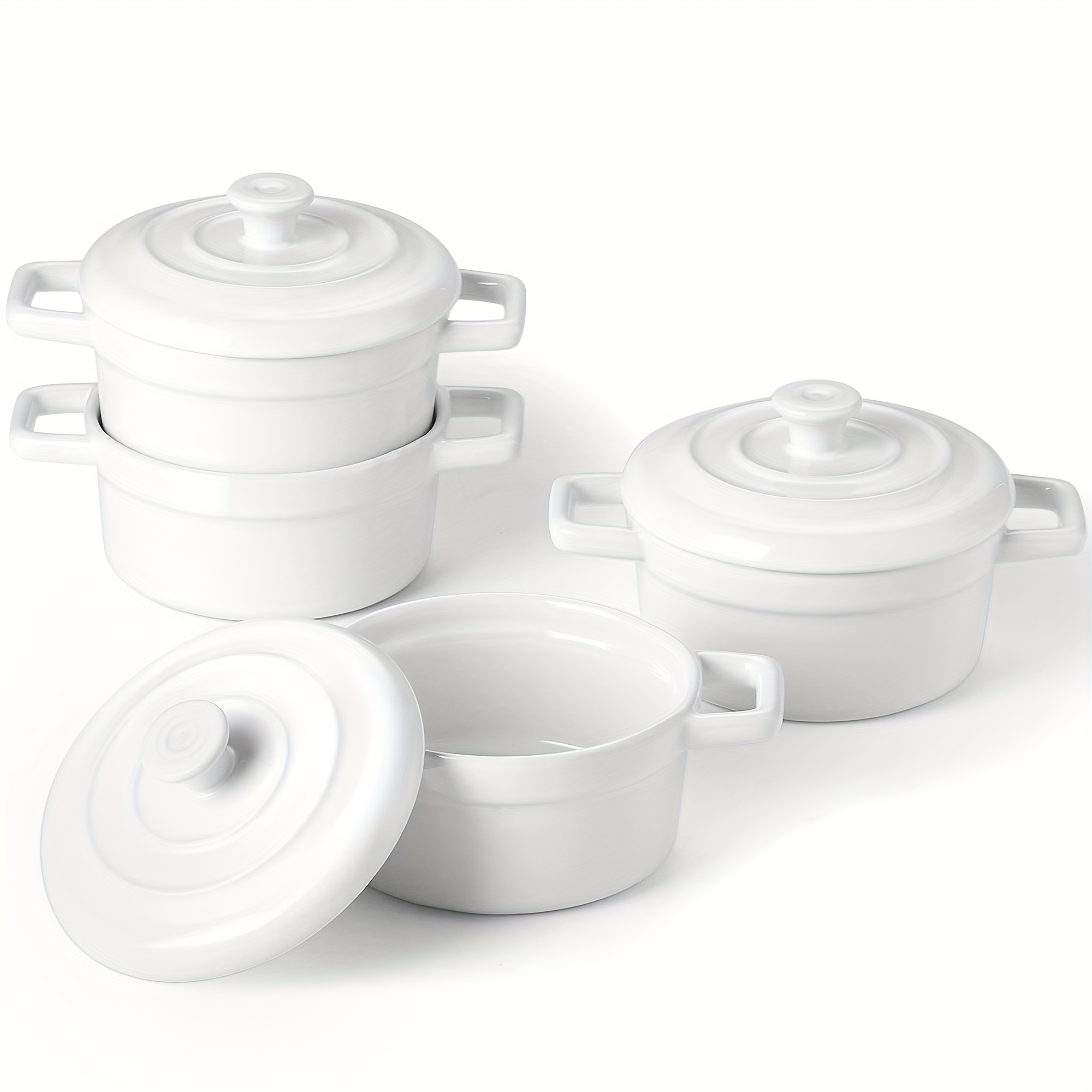 TEMU Set Of 4 Mini Cocotte - 12oz Ceramic Casserole Dishes - Kitchen Casserole Sets Featuring Handles And Lids - Small Baking Ramekins - Safe For