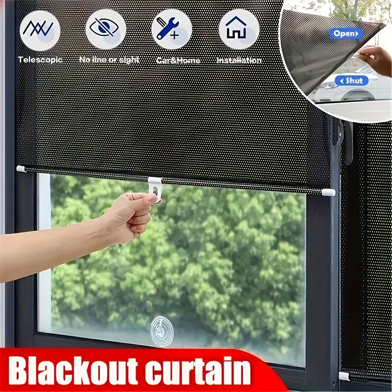 

1pc Uv-resistant Non-woven Fabric Blackout Privacy Screen, Polka Dot Pattern, Telescopic Sun Roller Shade, With Suction Cup Installation, For Bedroom, Bathroom, Office, And Patio