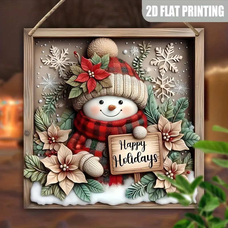 

Snowman Christmas - 8" X 8" Manufactured Wood Decor 3d Plaque, For , , , And - No Required, Featherless & Decoration