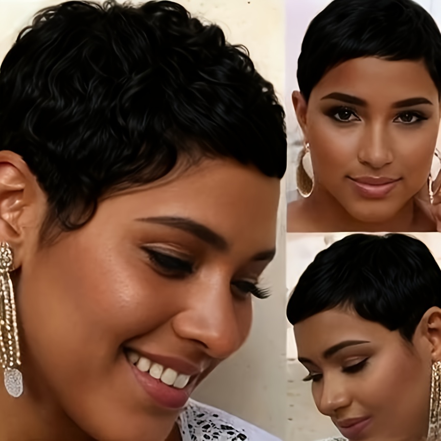 TEMU Perruque en cheveux humains brésiliens pour femmes, adaptée aux femmes africaines - Coupe à cheveux raides colle avec base noire naturelle,