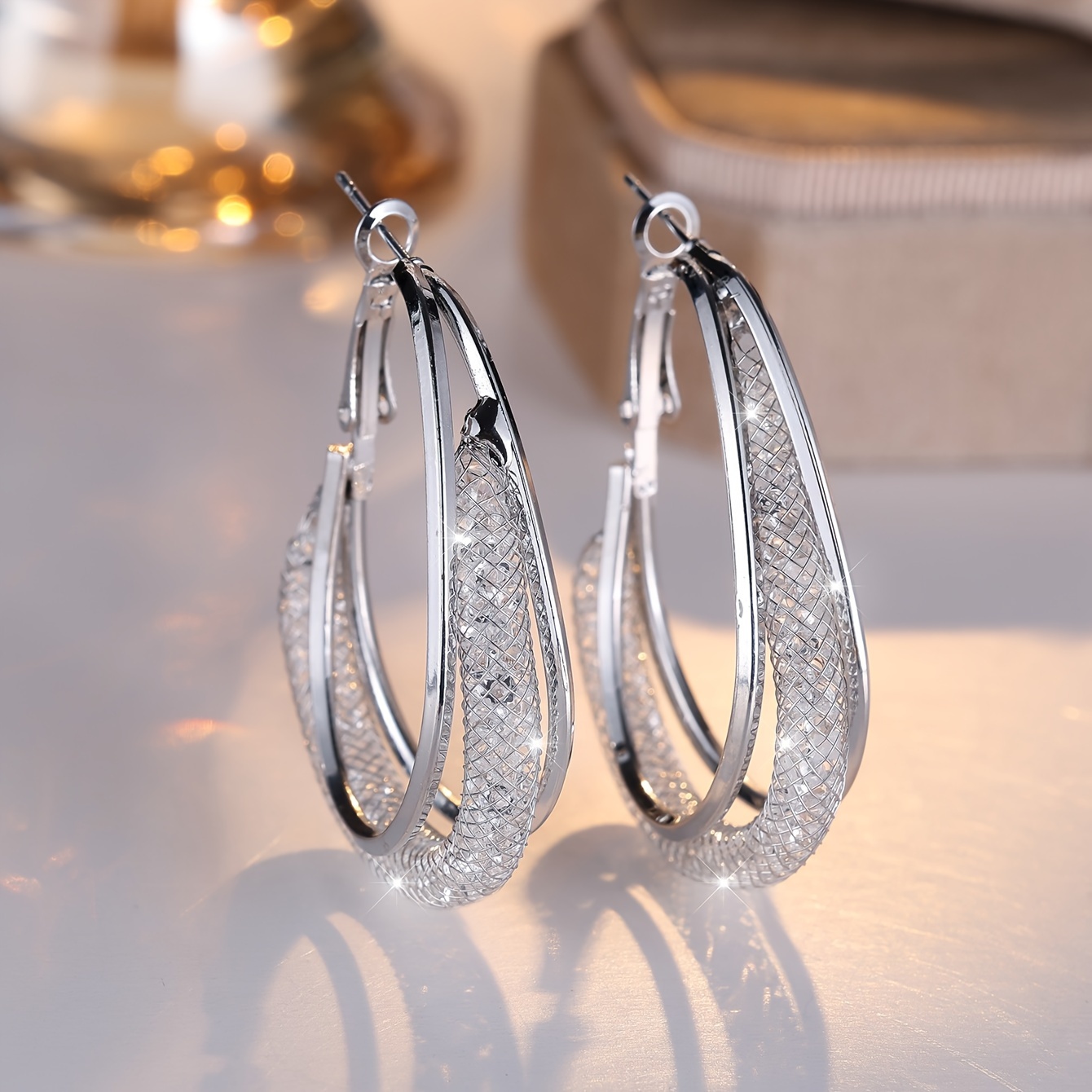 

1pair Blingbling's Zirconia Mesh Round Earrings Water Drop Earrings Teardrop Hoop Earrings For Women Ear Jewelry