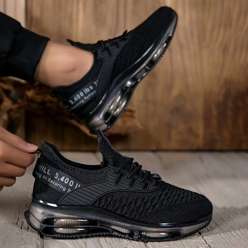 TEMU Summer Breathable Women's Fashion Sneakers, 2026 New Style Cool Black, White, And Green Air Cushion Shock-absorbing Jogging Shoes, Plus Size