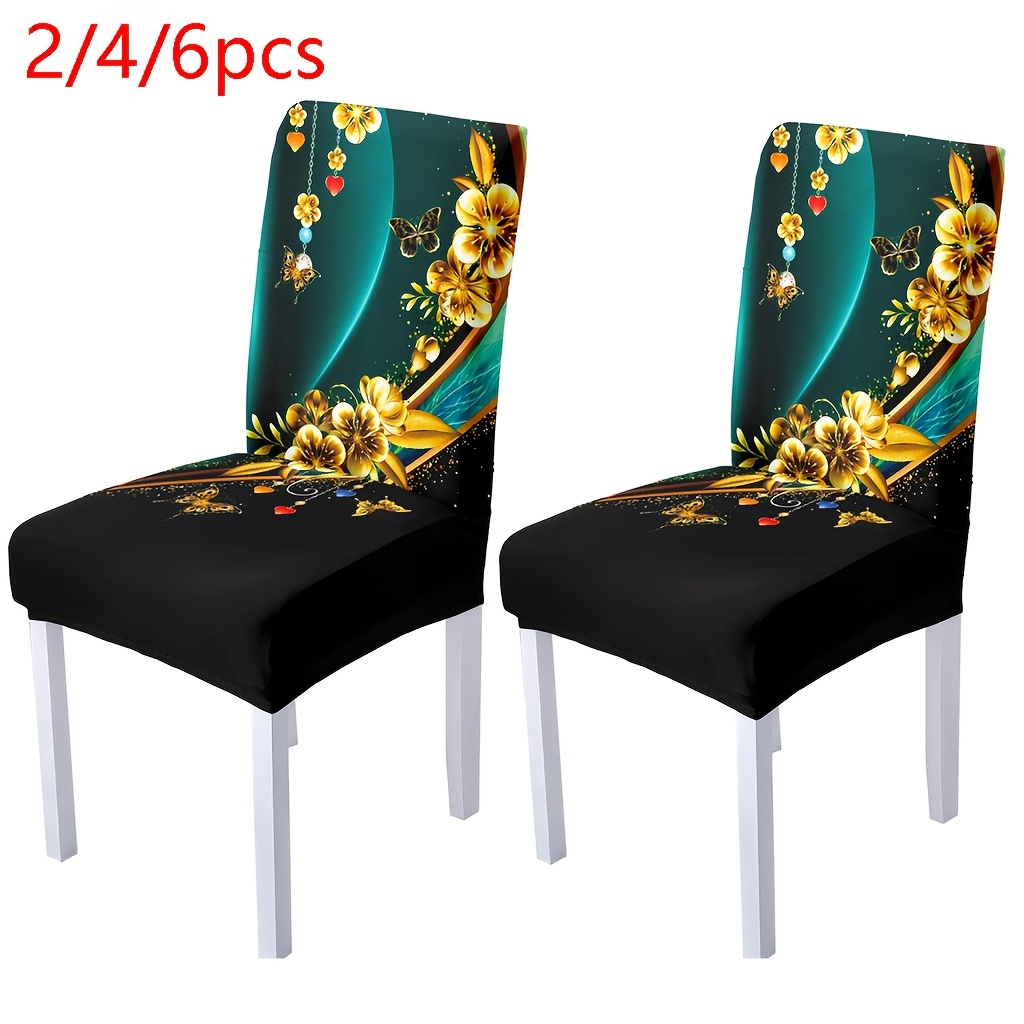 

Open 2/4/6pcs Bottom Decorative Print Chair Cover, Removable And Washable Chair Protection Cover Suitable For Living Room, Hotel, Restaurant, Kitchen, Home Decoration