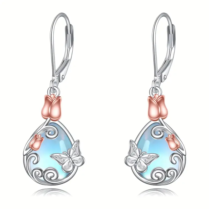 leverback earrings 925 sterling flower dangle earrings teardrop jewelry birthday gifts for women Product details 1