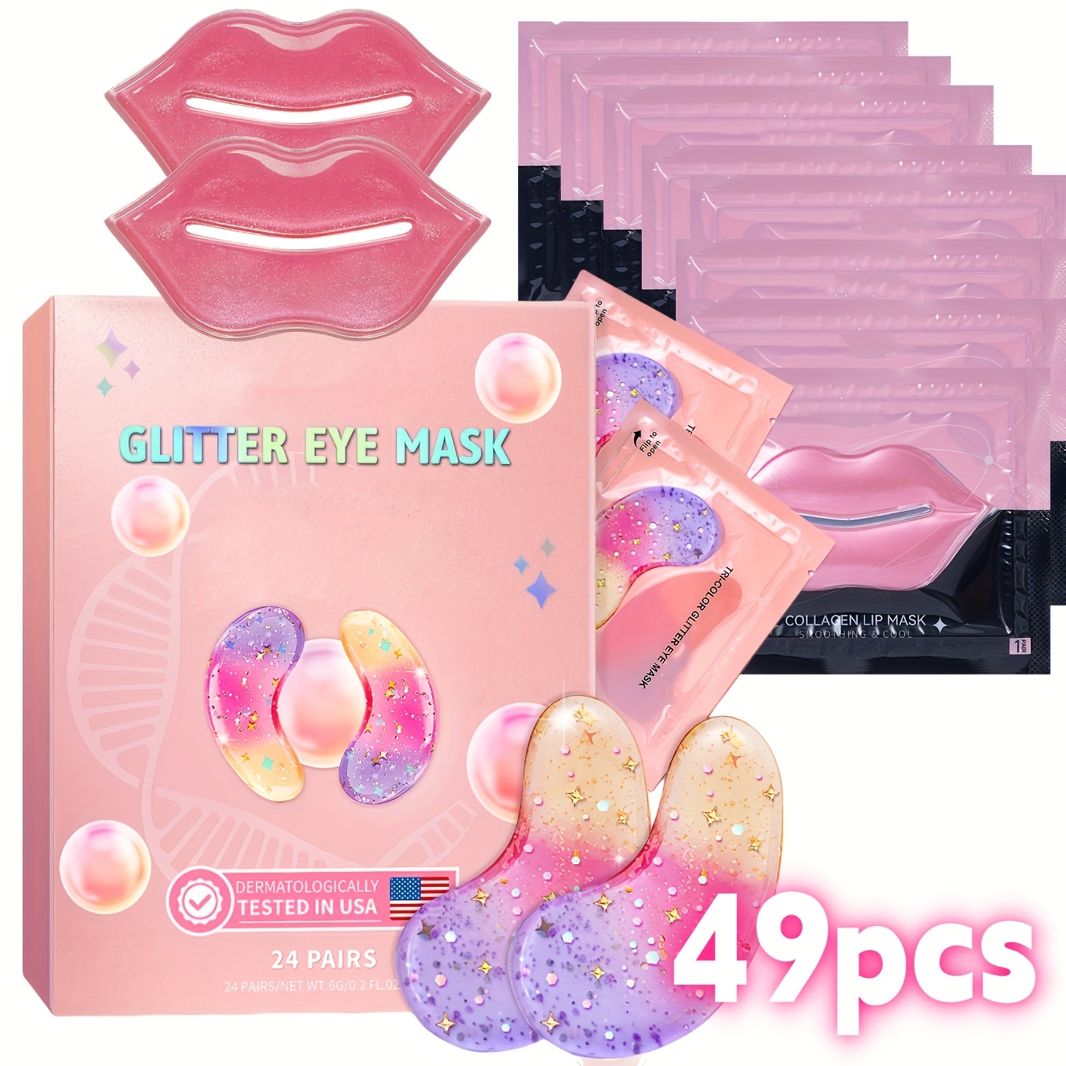 TEMU 49 Pairs Lip And Eye Mask Set - With Collagen And Chamomile, Skin, Wrinkles, Of Dark Circles, Suitable For Types, Very Suitable For Wedding Gifts, Individually Packaged, Easy To Carry
