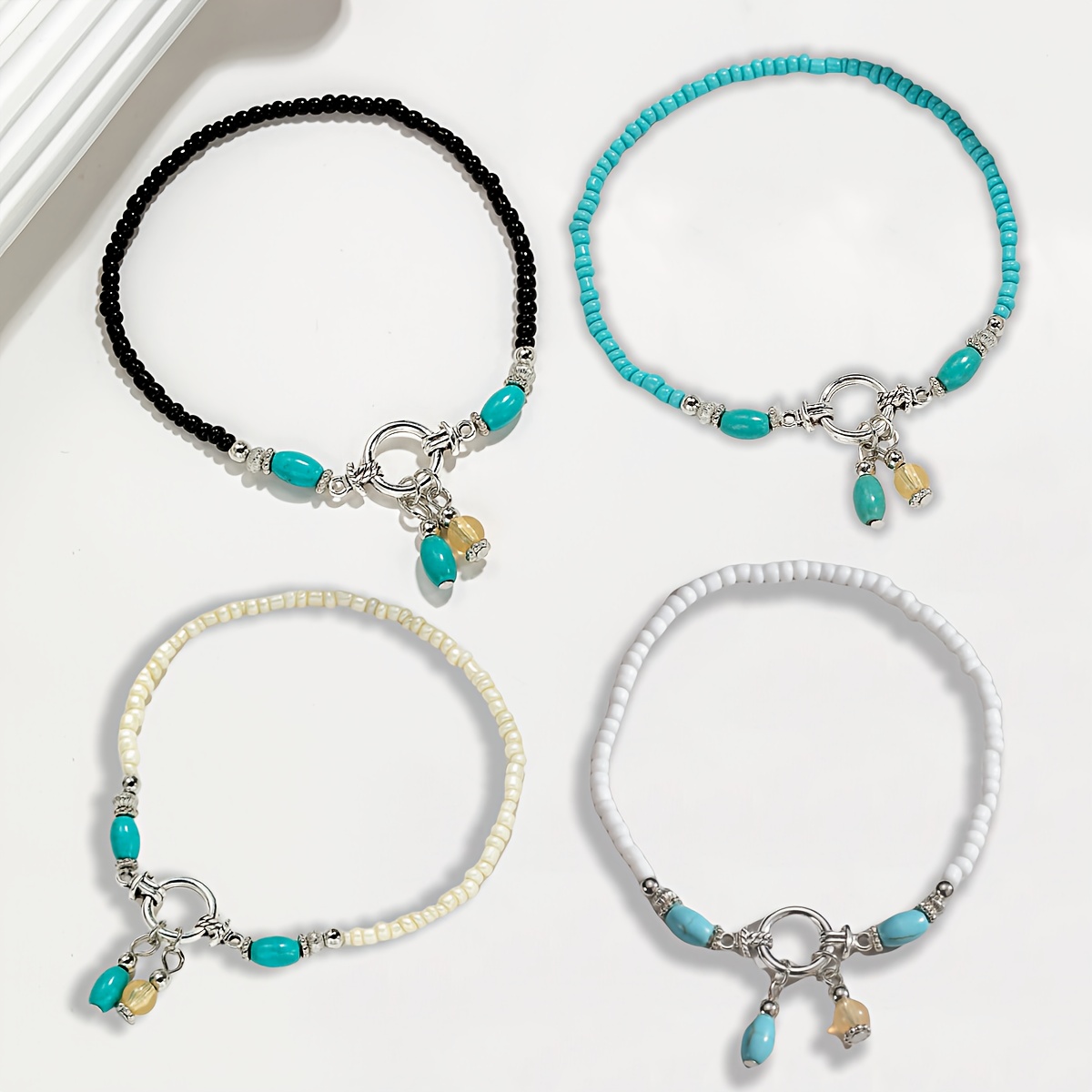 4pc Colorful Beach-Themed Ankle Bracelet Set, Gift Ready