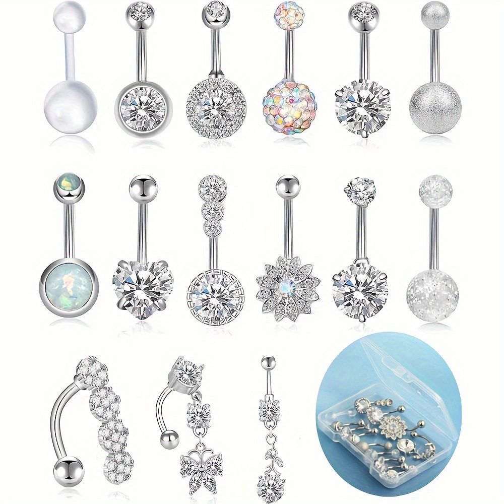 

15pcs Belly 14g Belly For Women Cz Piercing Jewelry Box