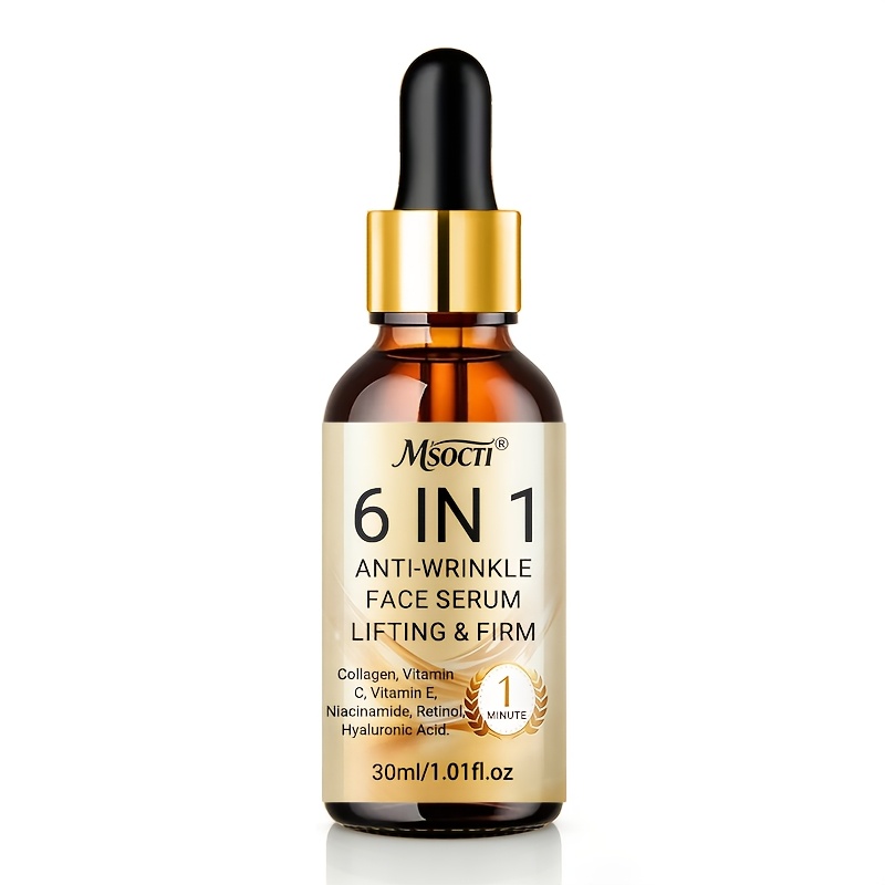Image of 6-in-1 Facial Serum Moisturizes And , Brightens Skin, The Of Wrinkles And, Leaving Skin Looking And More . 30ml/1.01fl. Oz. Contains Retinol, Collagen Peptides, And Vitamin C. For Types.