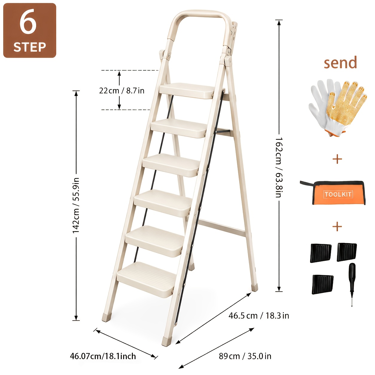 TEMU [durable Folding Ladder] 350 Lbs Capacity, Durable, Lightweight 2/3/4/5/6-step Portable Folding Ladder | Heavy-duty, Anti-slip Pedals, Portable