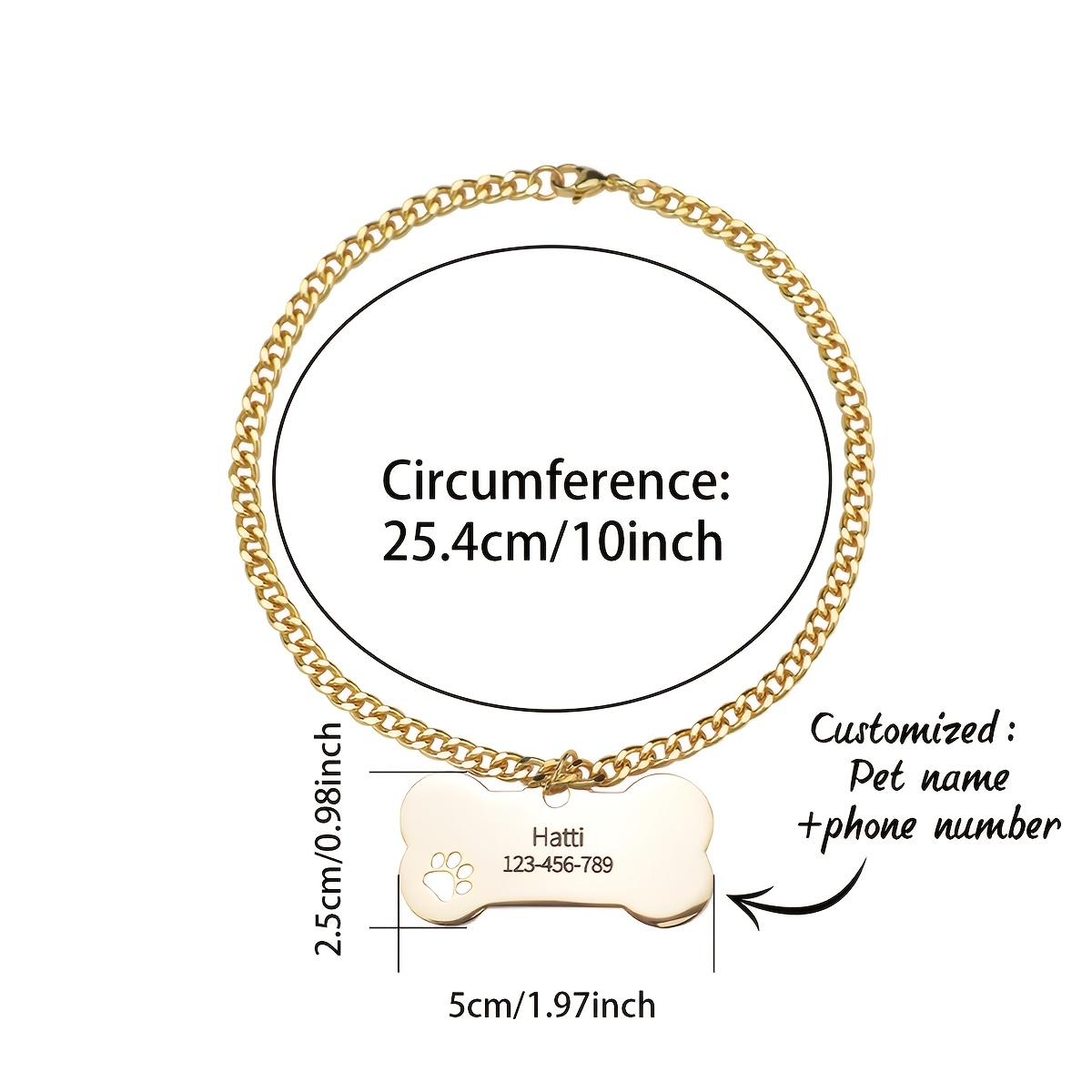Custom Pet Name & Phone Number Dog Collar Necklace, Hip-Hop Style