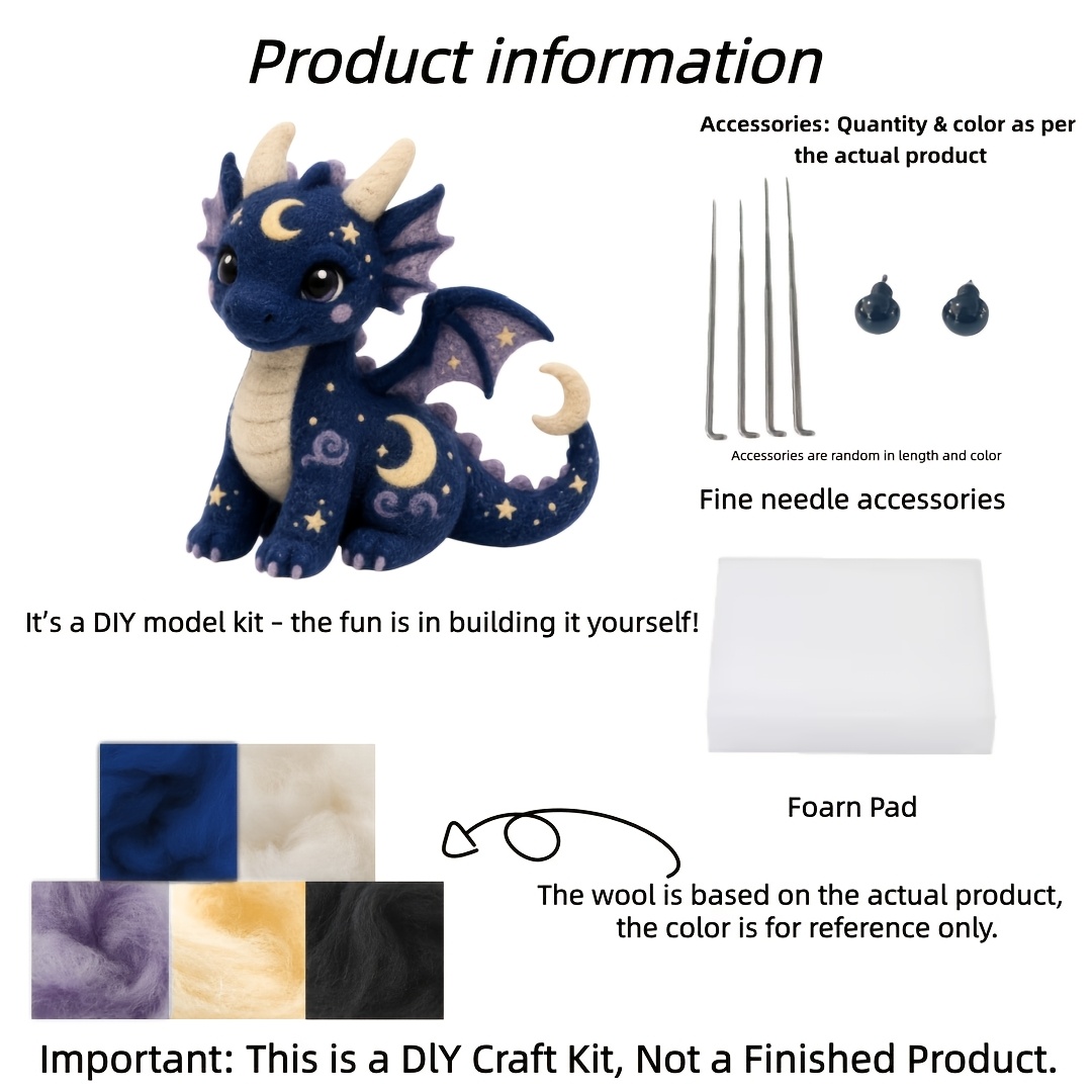 TEMU 1 Complete Beginner' Felting - Made Of Materials, Moon Flying Dragon Felt Art Handmade Bag, Including A Full Set Of Tools -by-step Tutorials -