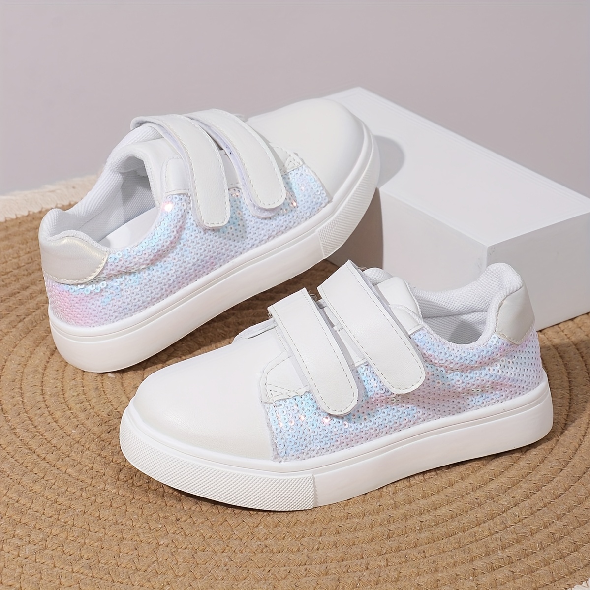 girls' sparkly white sneakers trendy low top walking running