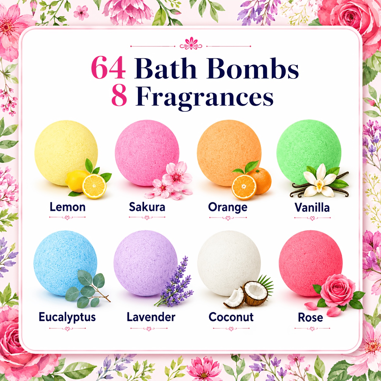 Bath Bombs Gift Set, 64pcs Individually Wrapped Bath Salt Bombs