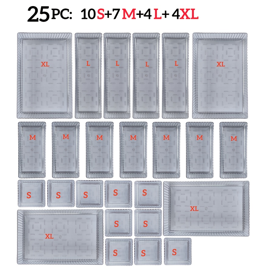 Image of 25pcs Multifunctional Acrylic Drawer Organizer Set, Desktop Storage Box, Vanity Makeup Organizer, Suitable For Cosmetics And Office Supplies, Desk & Drawer Organizer For Home Storage