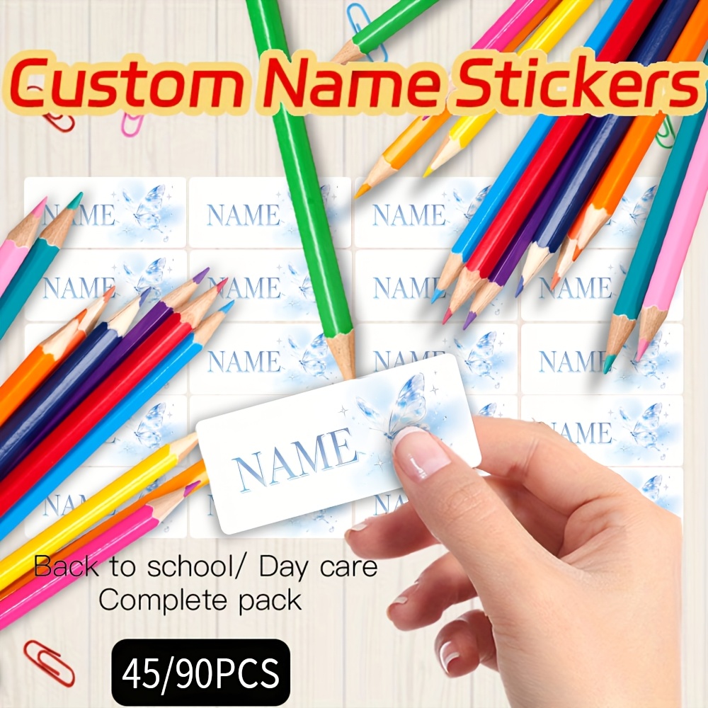 45/90pcs Personalized Watercolor Butterfly Custom Name Stickers