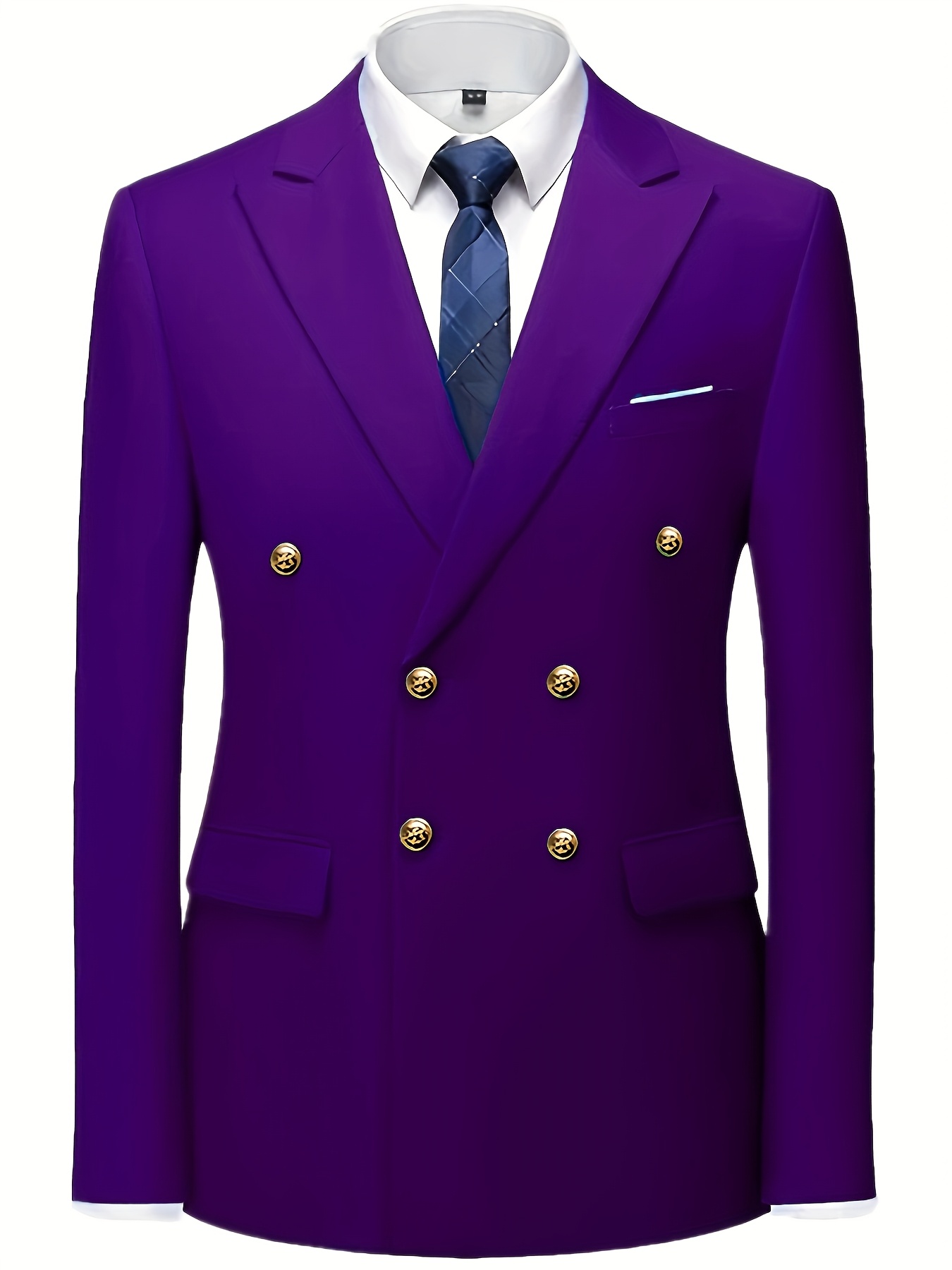 Men's Slim Fit Light Blue Double-Breasted Blazer & Pants Set - Elegant Evening Dress Suit for Business or Formal Occasions, 2pcs Polyester Fabric Outfit with Lapel Collar and Button Details, Formal Wear|Sleek Suit Design|Golden Button Accents