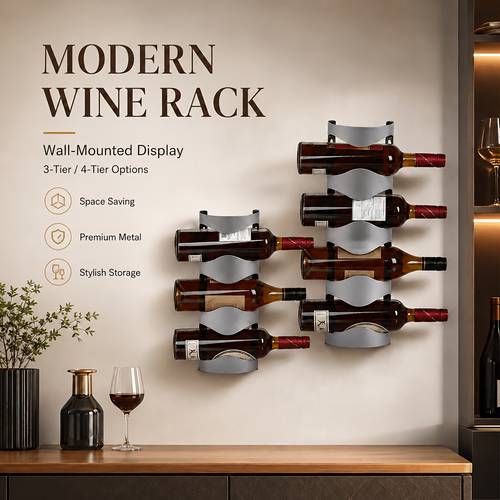 wall mounted wine rack brushed stainless steel modern wine bottle holder space saving inverted wine storage organizer wall wine display for kitchen bar dining room decor